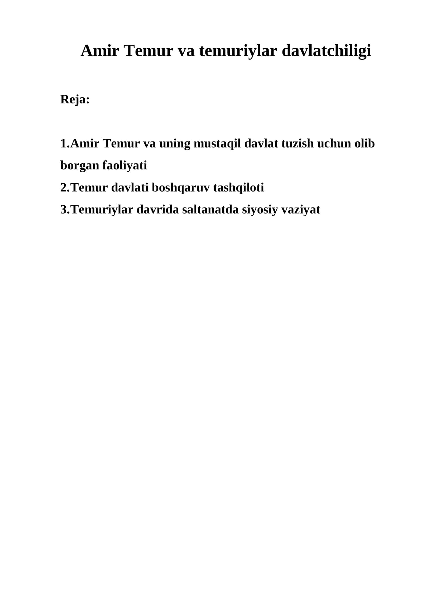 Amir Temur va temuriylar davlatchiligi 1