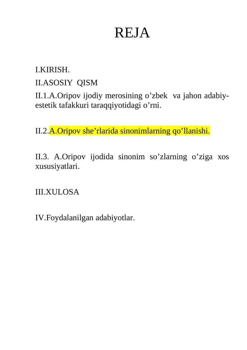 Abdulla Oripov she`rlarida sinonimlarning qo’llanishi 1
