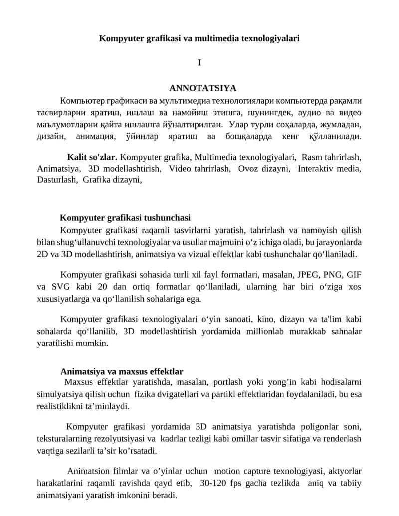 Kompyuter grafikasi va multimedia texnologiyalari 1