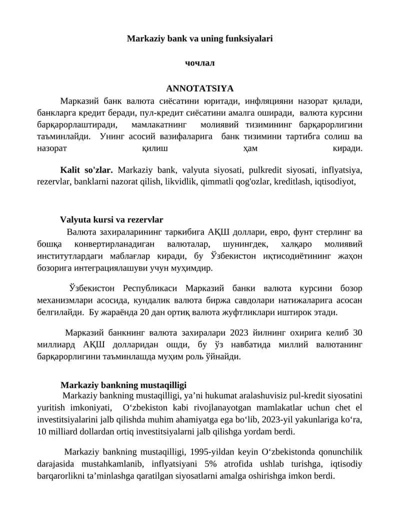 Markaziy bank va uning funksiyalari 1