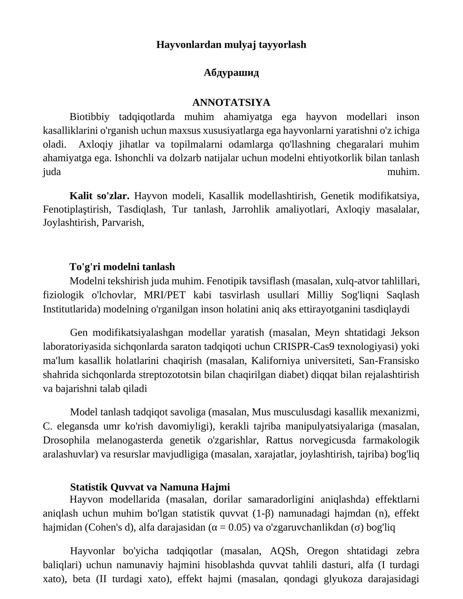 Hayvonlardan mulyaj tayyorlash 1