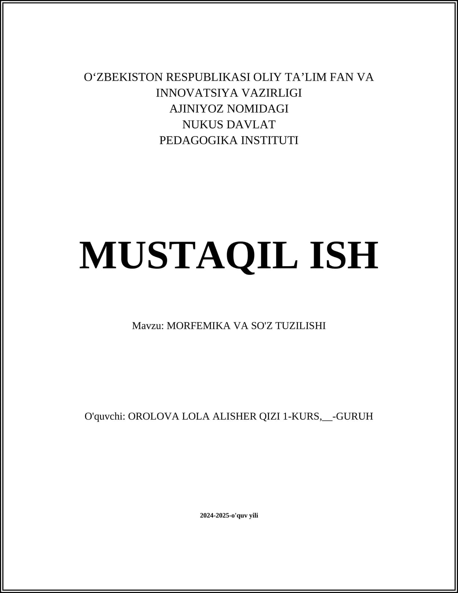 MORFEMIKA VA SO'Z TUZILISHI 1