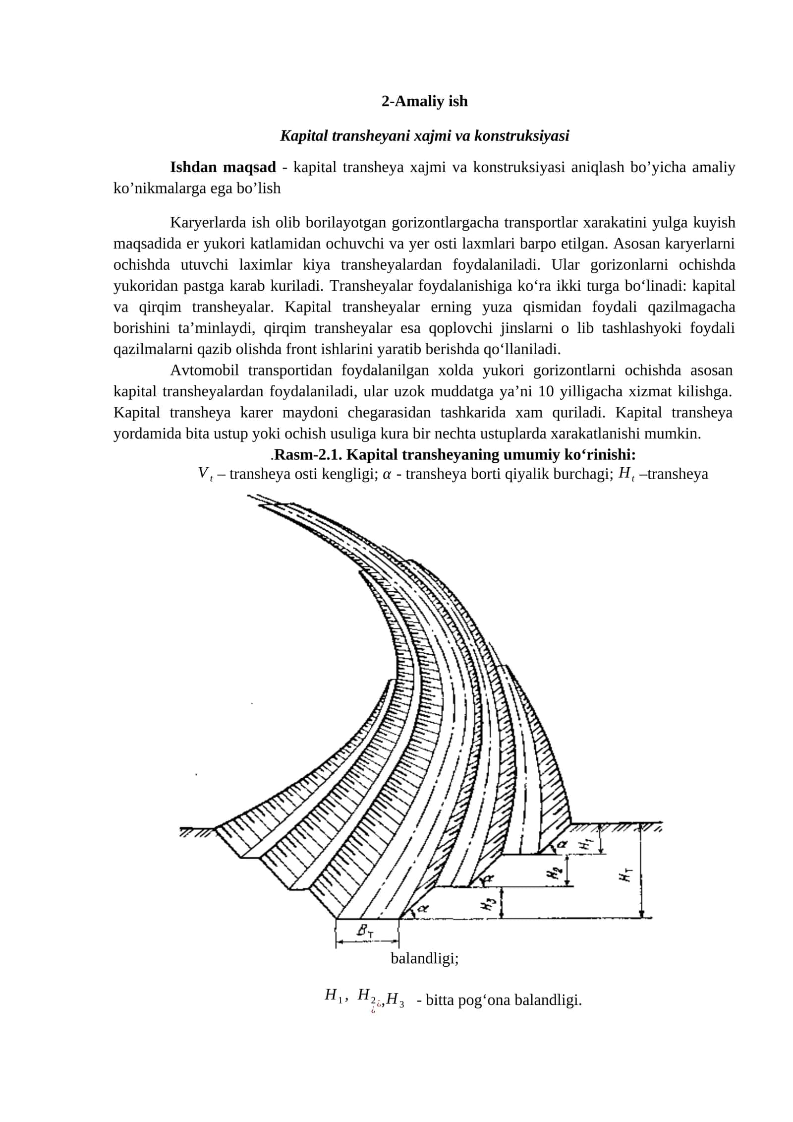 Kapital transheyani xajmi va konstruksiysi 1