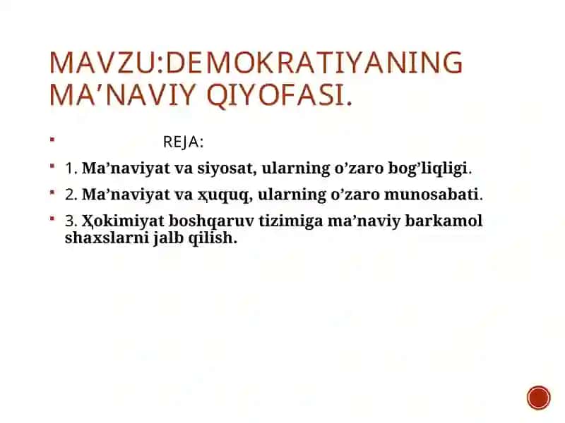 DEMOKRATIYANING MA’NAVIY QIYOFASI