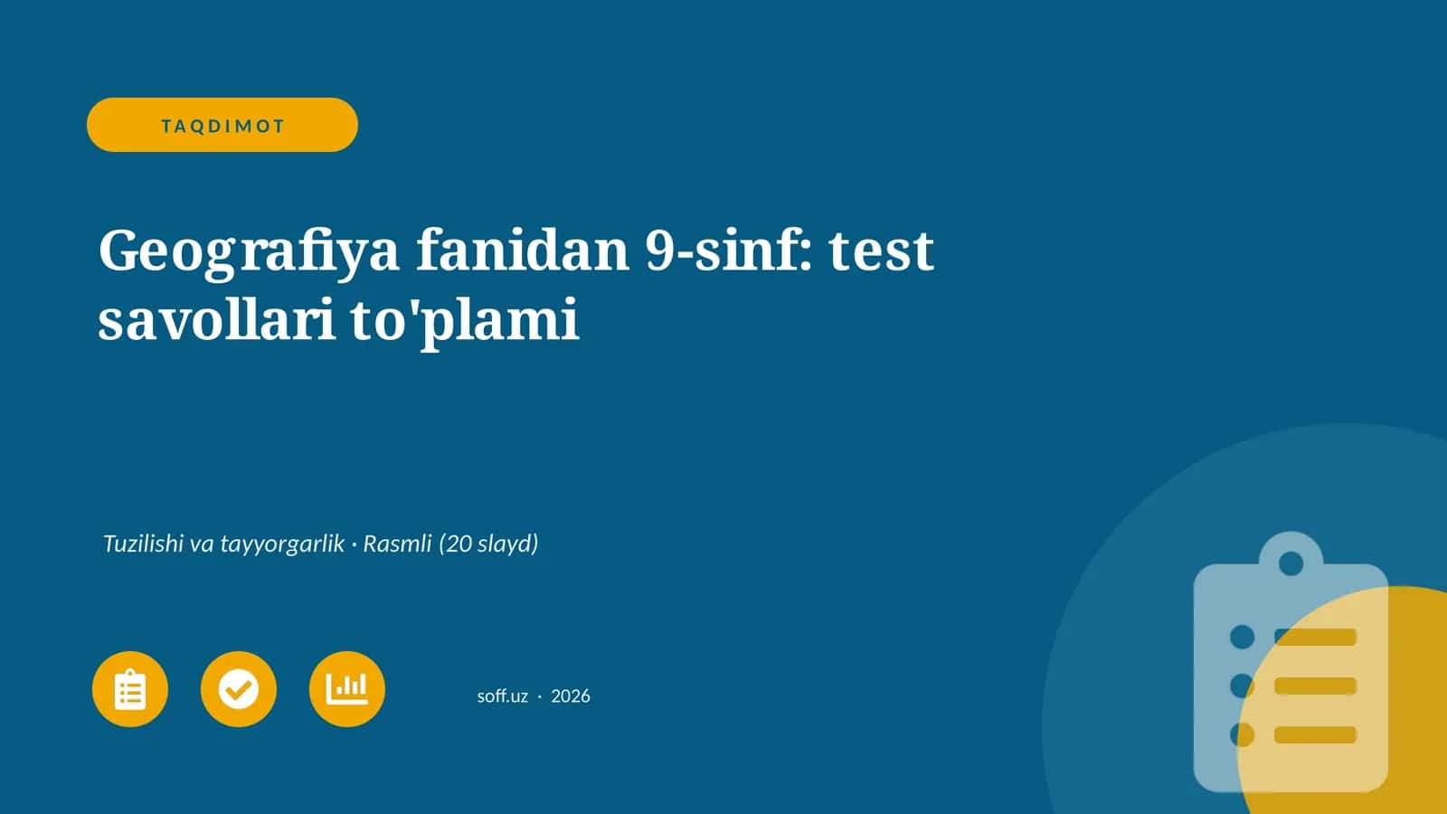 Geografiya fanidan 9-sinf: test savollari to'plami 1