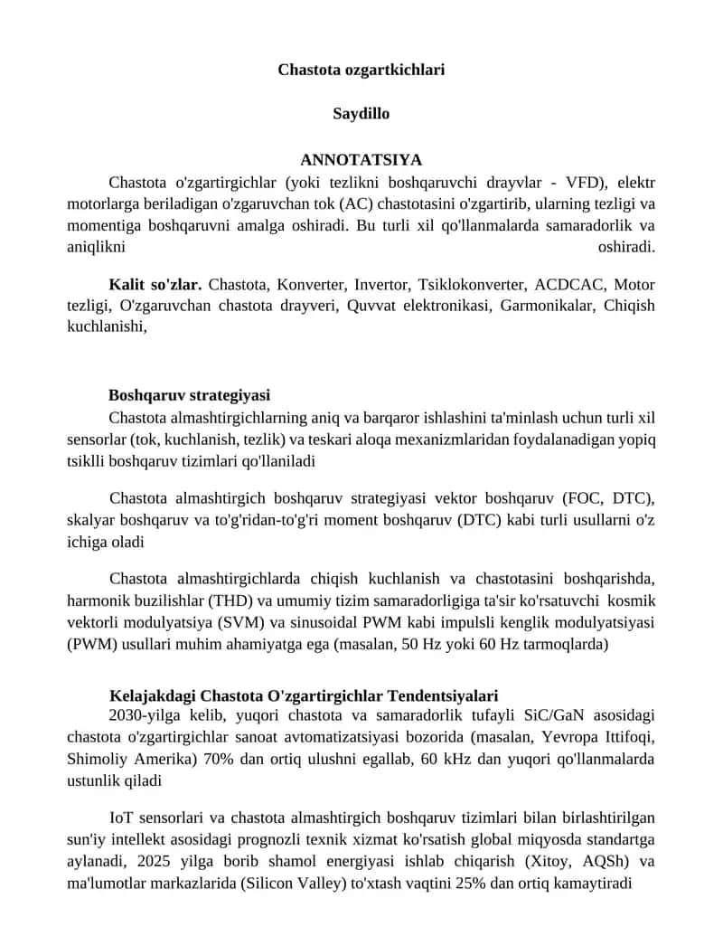 Chastota ozgartkichlari 1