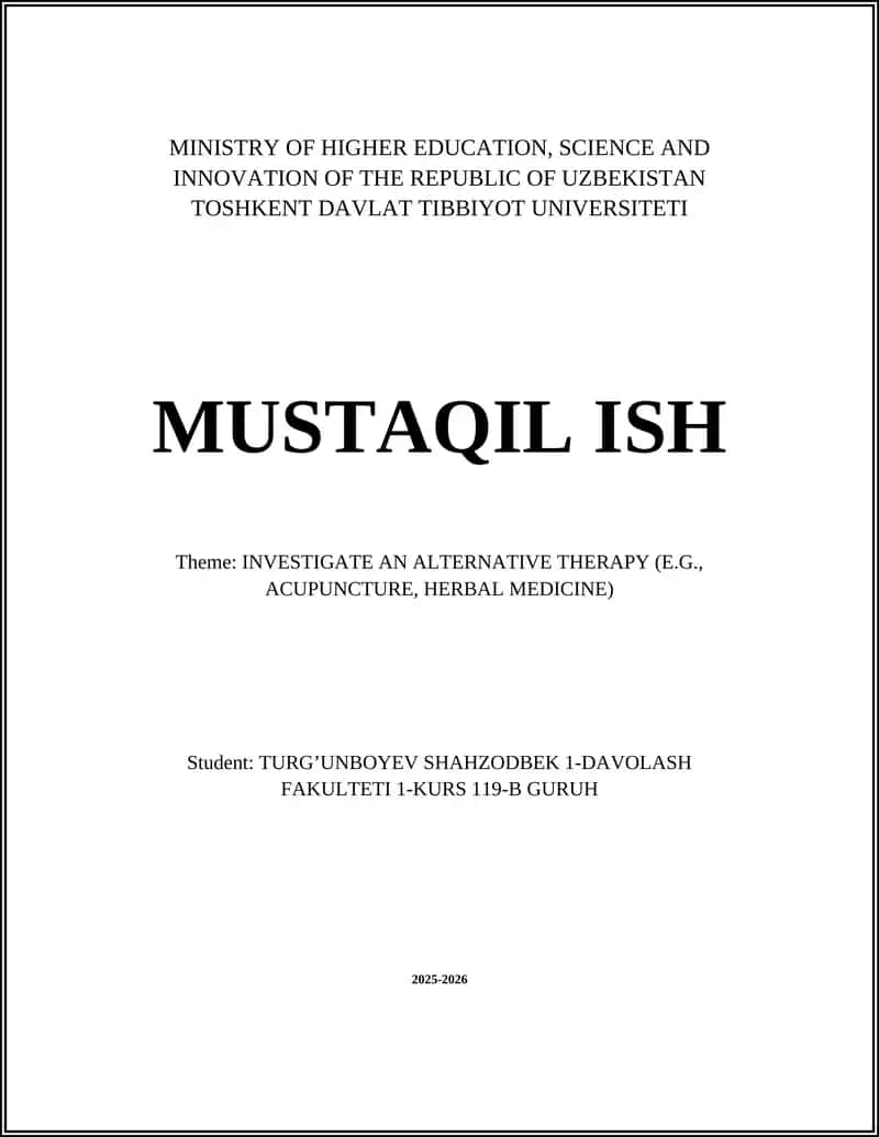 Investigate an Alternative Therapy (Acupuncture, Herbal Medicine) 1