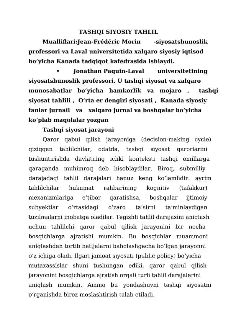 TASHQI SIYOSIY TAHLIL