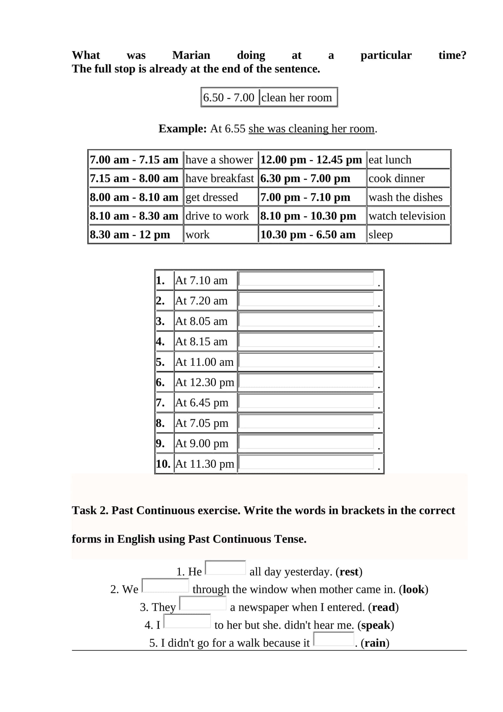 Past Continuous exercise 1