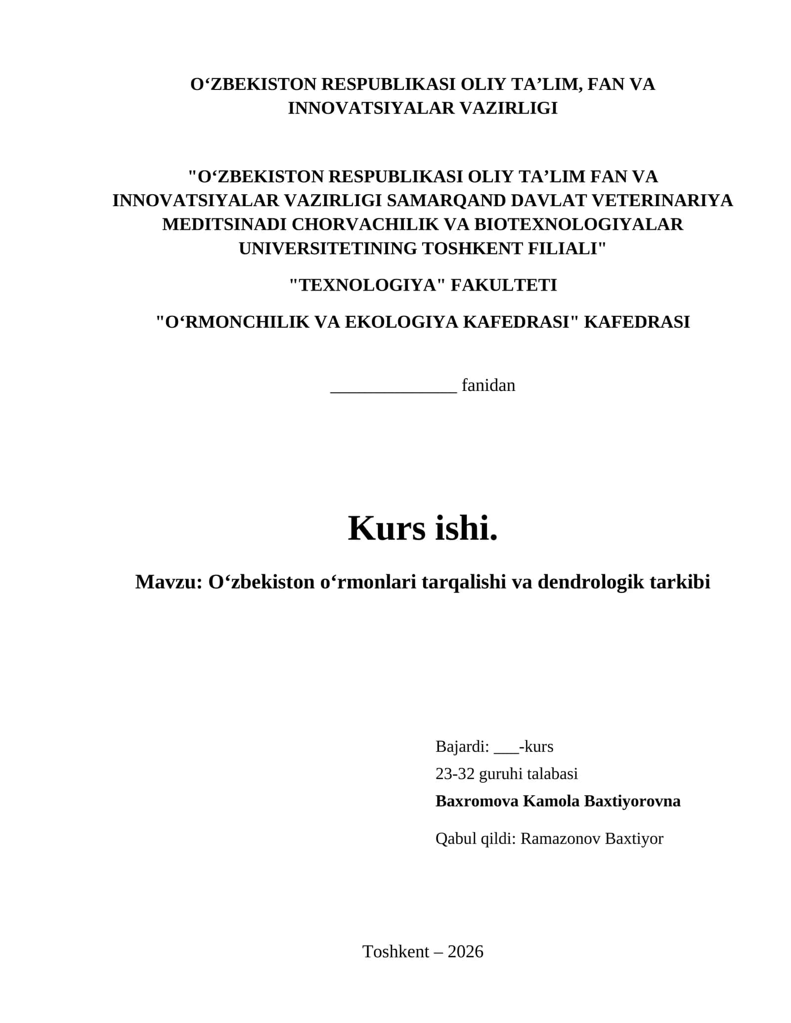 Oʻzbekiston oʻrmonlari tarqalishi va dendrologik tarkibi 1
