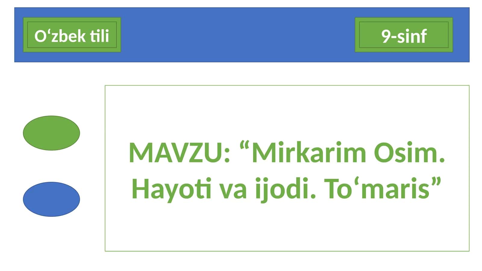 Mirkarim Osim. Hayoti va ijodi. To‘maris 1