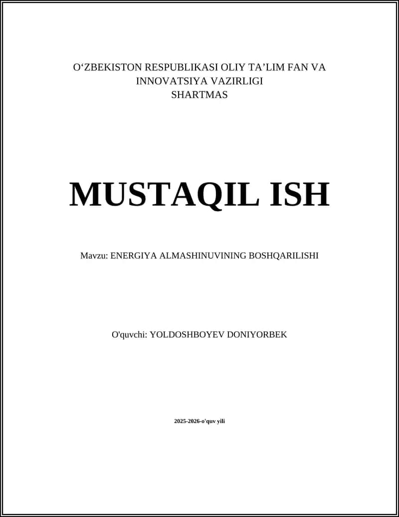 ENERGIYA ALMASHINUVINING BOSHQARILISHI 1
