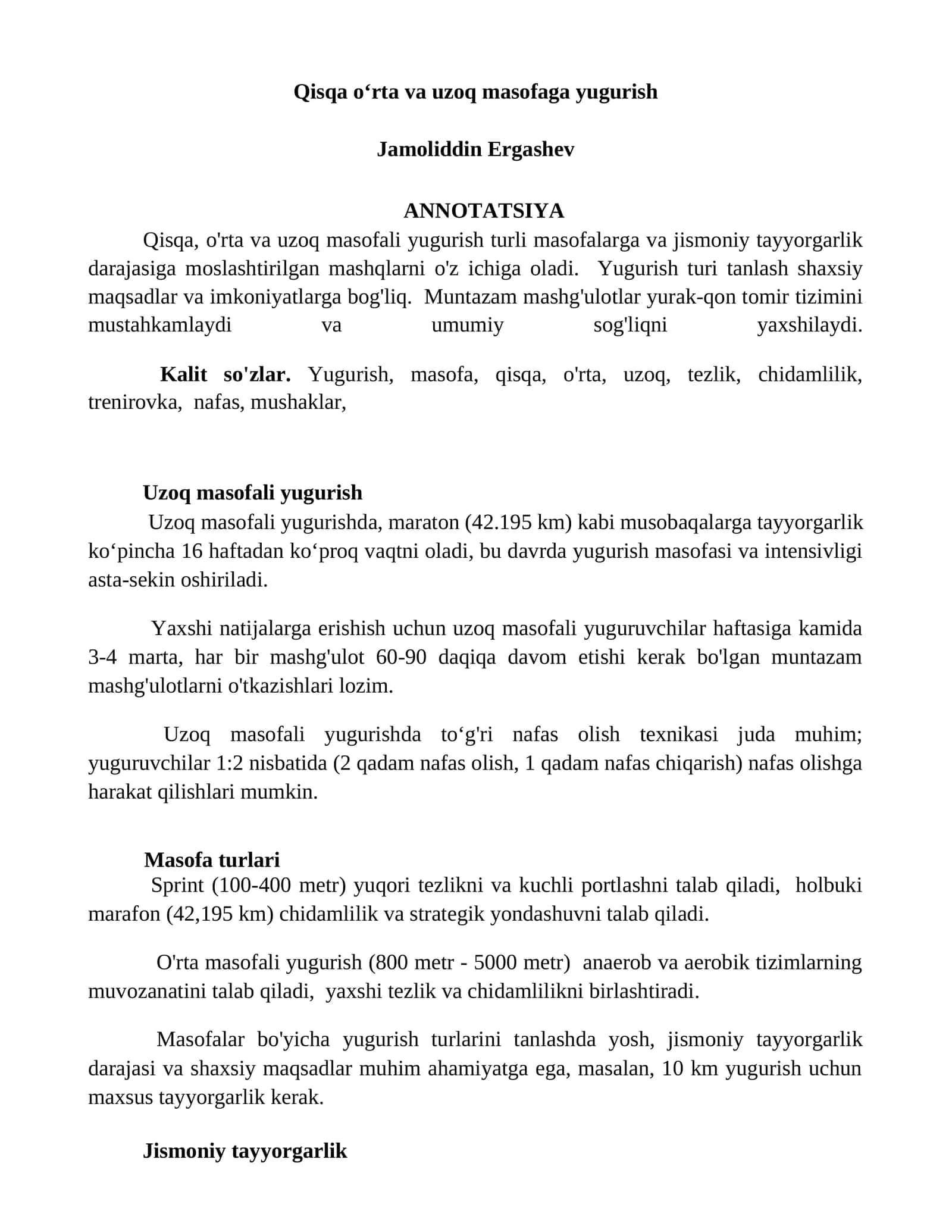 Uzoq masofali yugurish 1