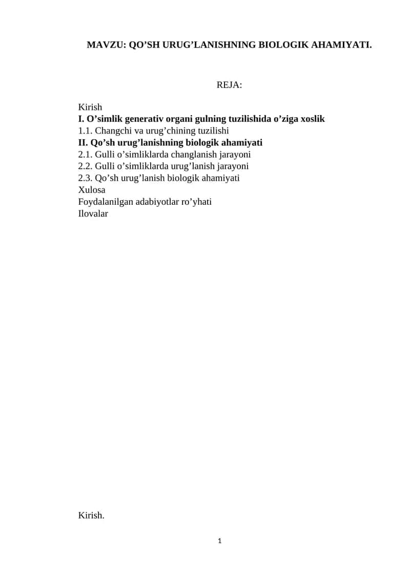 QO’SH URUG’LANISHNING BIOLOGIK AHAMIYATI 1