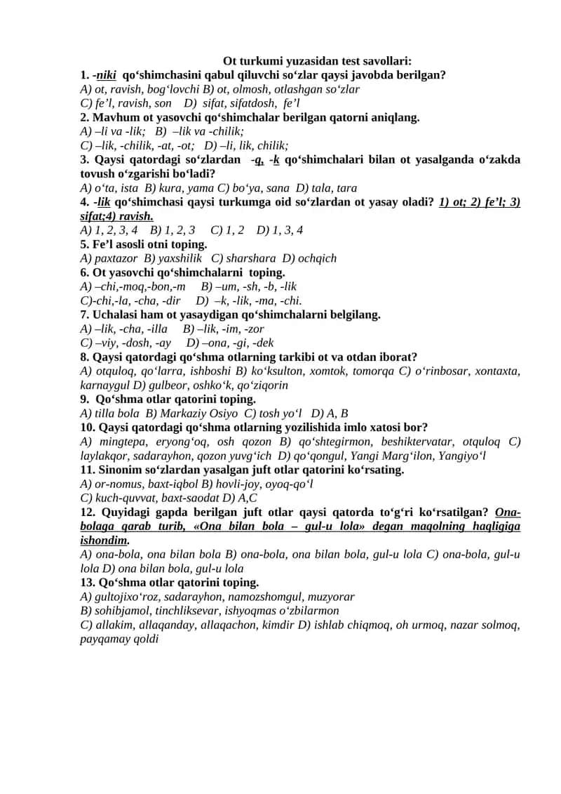 Ot turkumi yuzasidan test savollari 1