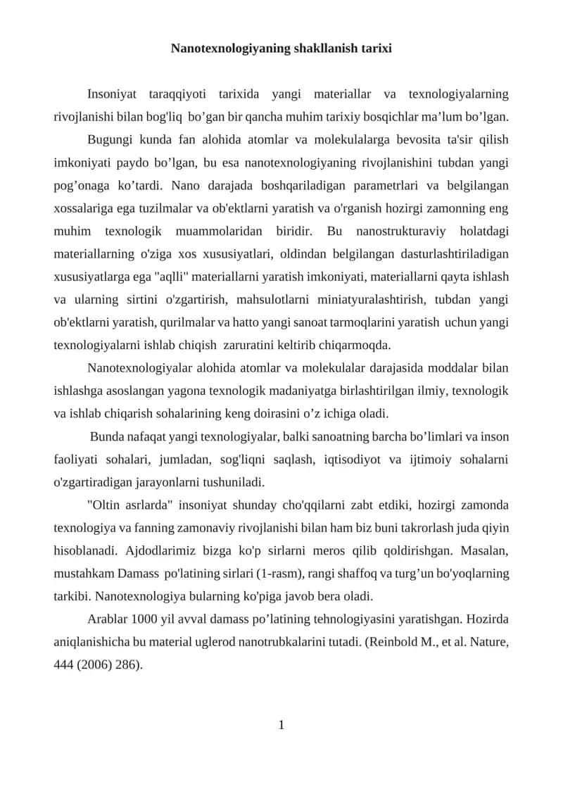 Nanotexnologiyaning shakllanish tarixi 1