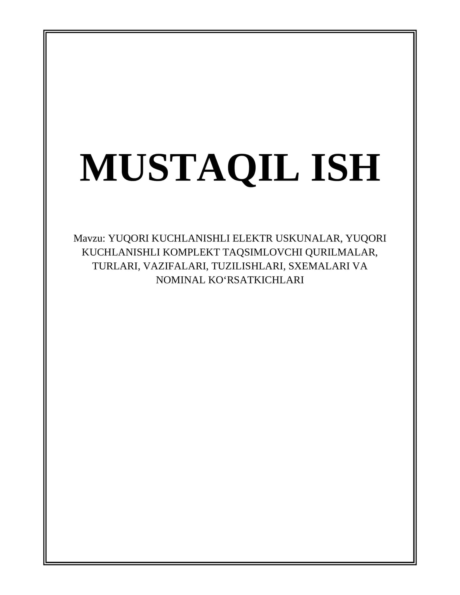 YUQORI KUCHLANISHLI ELEKTR USKUNALAR 1
