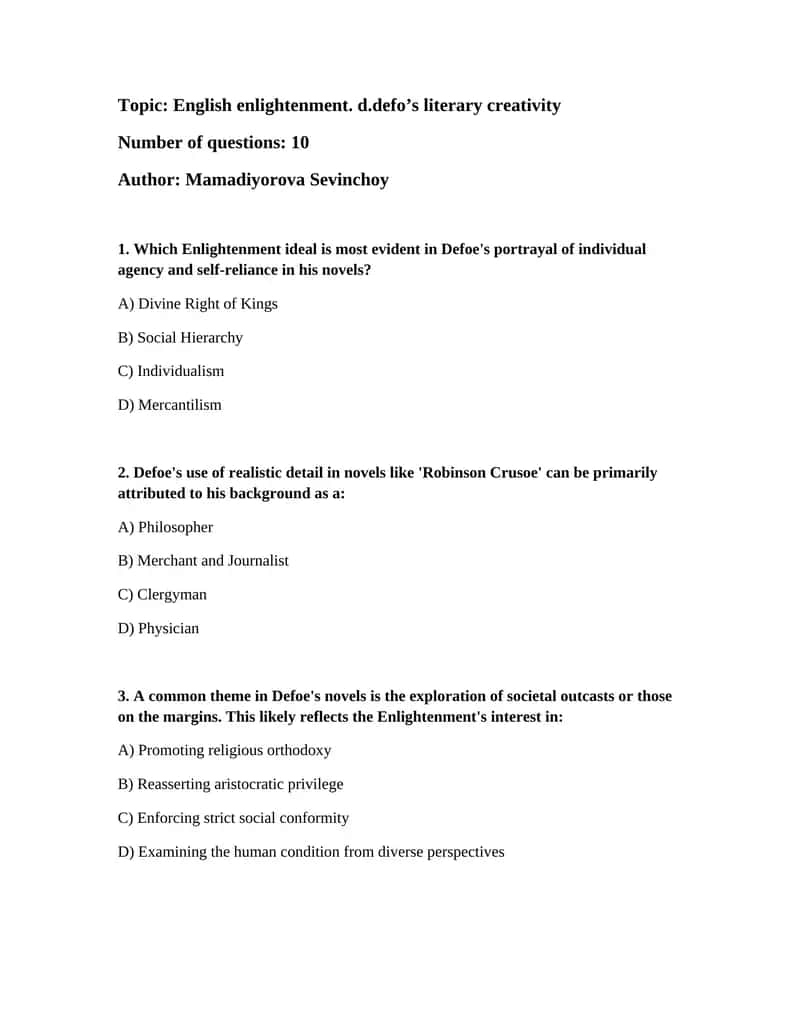 English enlightenment. d.defoʼs literary creativity 1