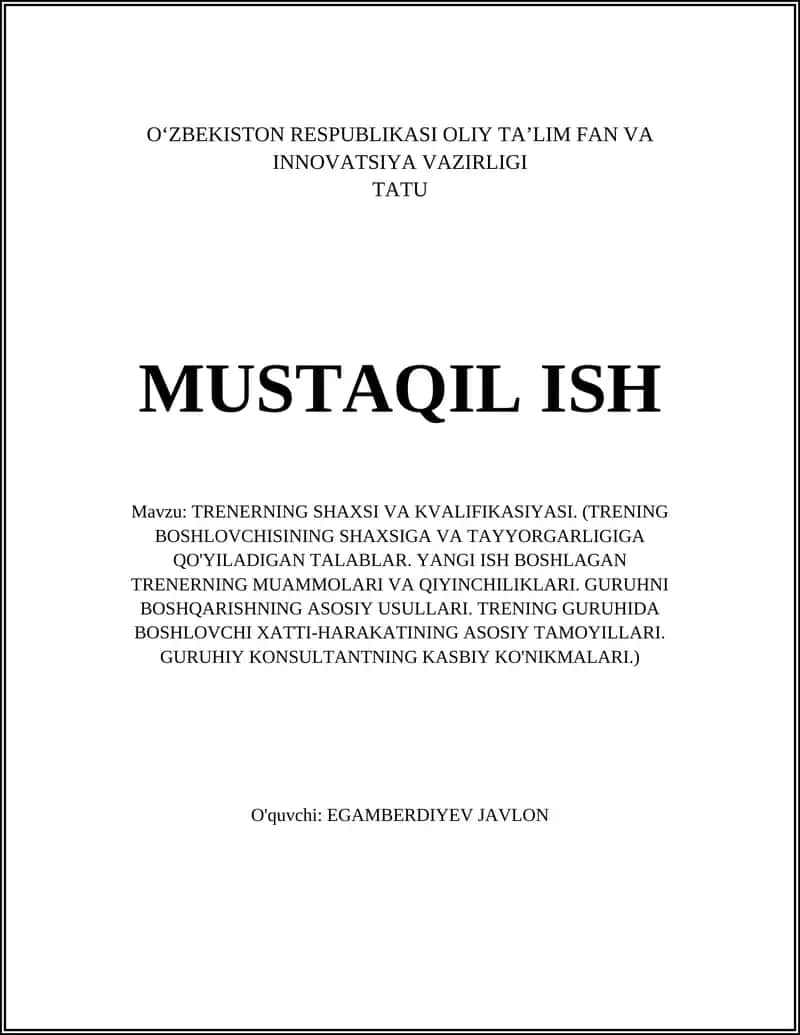 TRENERNING SHAXSI VA KVALIFIKASIYASI 1