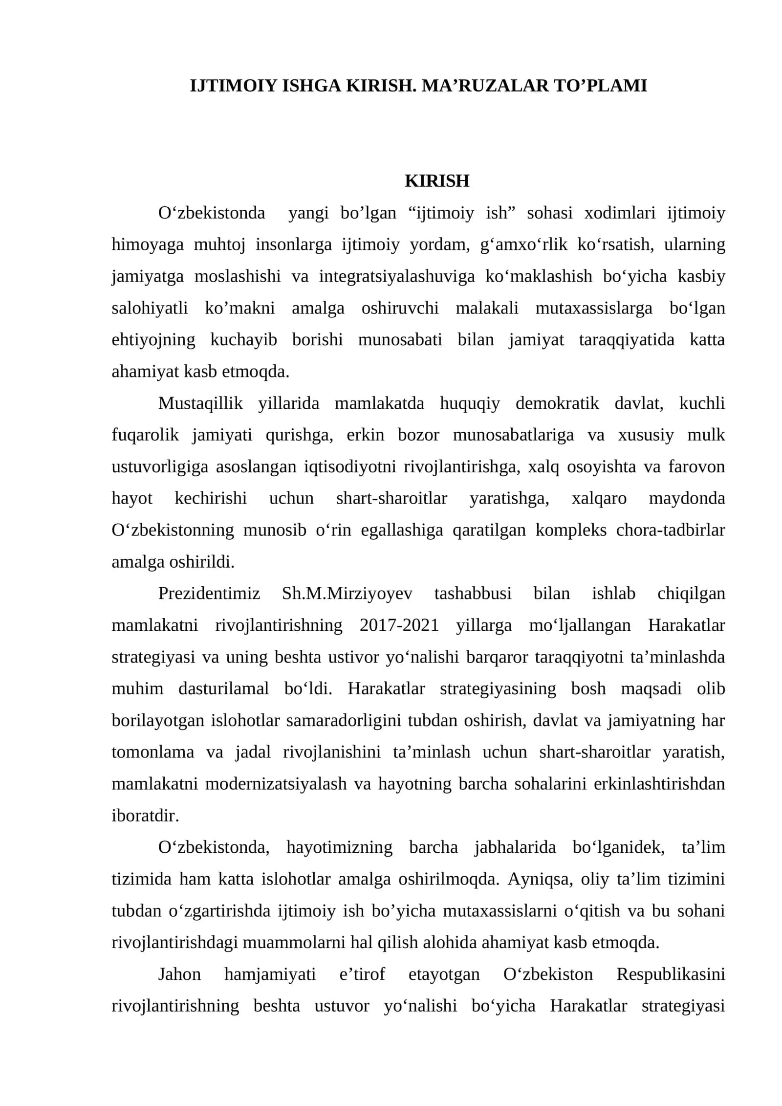 "IJTIMOIY ISHGA KIRISH. MA’RUZALAR TO’PLAMI" 1