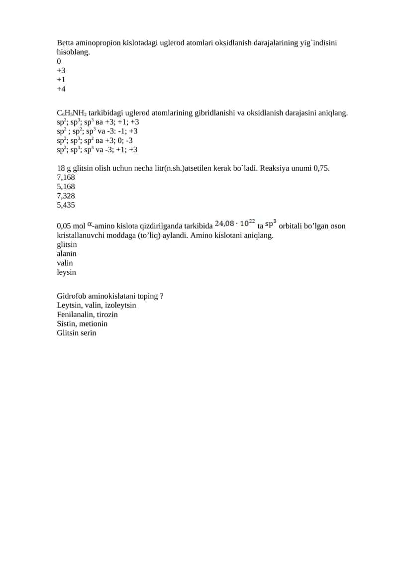 Gidrofob aminokislatani toping? 1