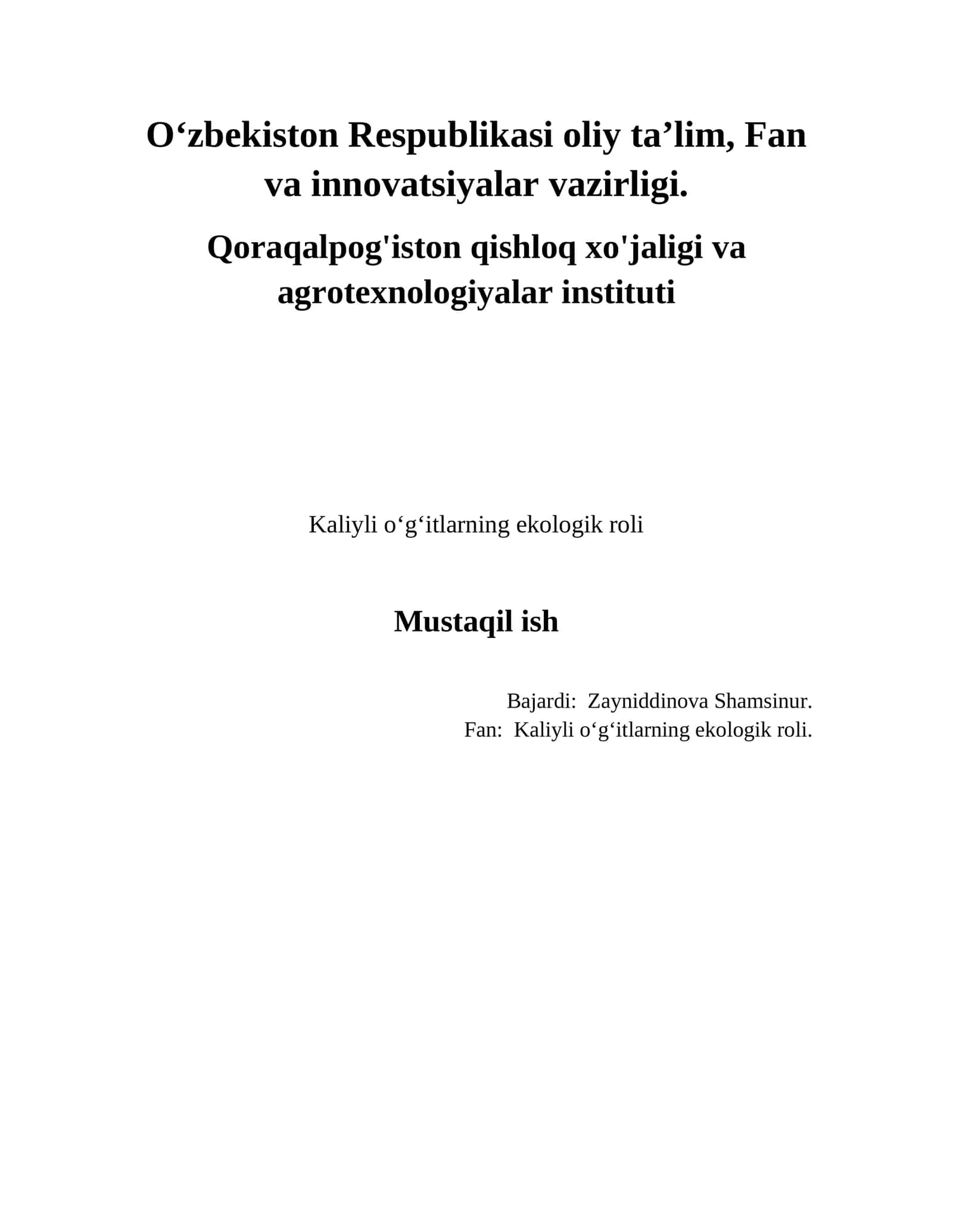 Kaliyli oʻgʻitlarning ekologik roli 1