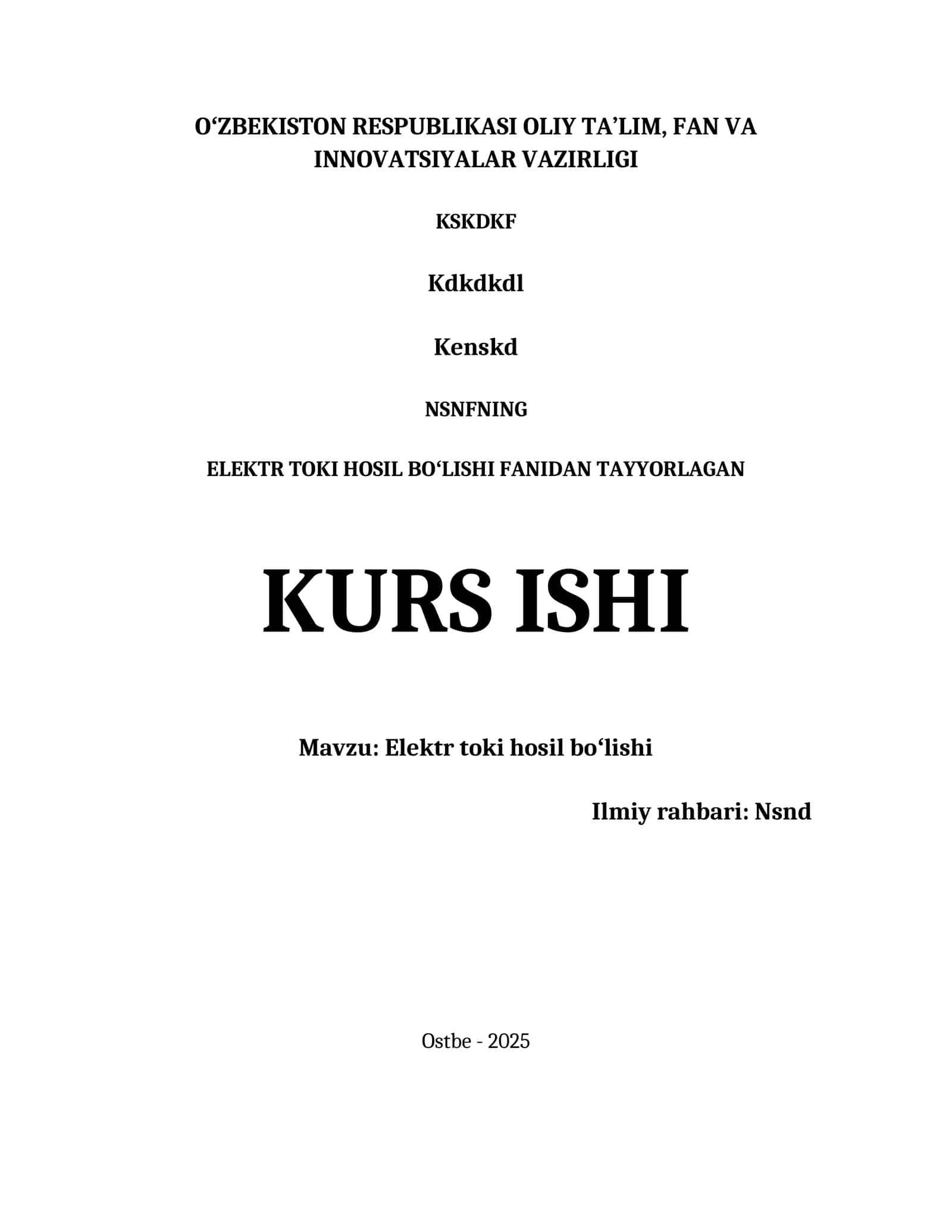 ELEKTR TOKI HOSIL BOʻLISHI 1
