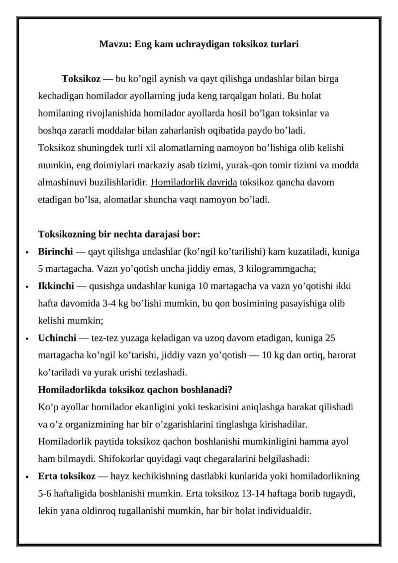 Eng kam uchraydigan toksikoz turlari 1