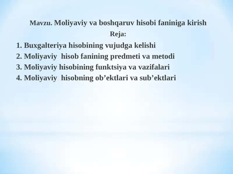 Moliyaviy va boshqaruv hisobi 1