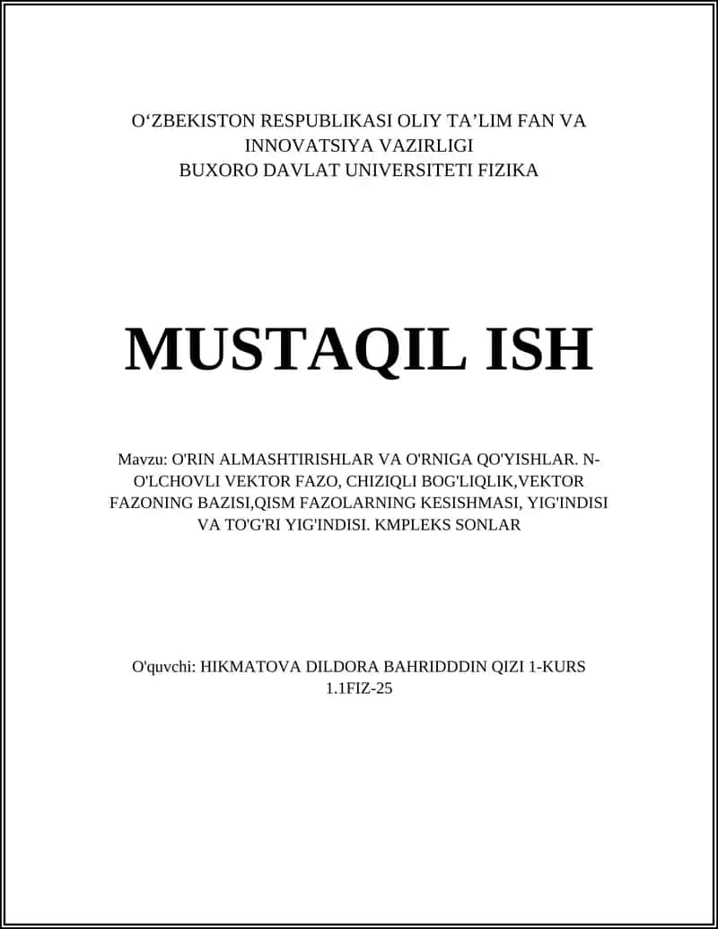 O'RIN ALMASHTIRISHLAR VA O'RNIGA QO'YISHLAR 1
