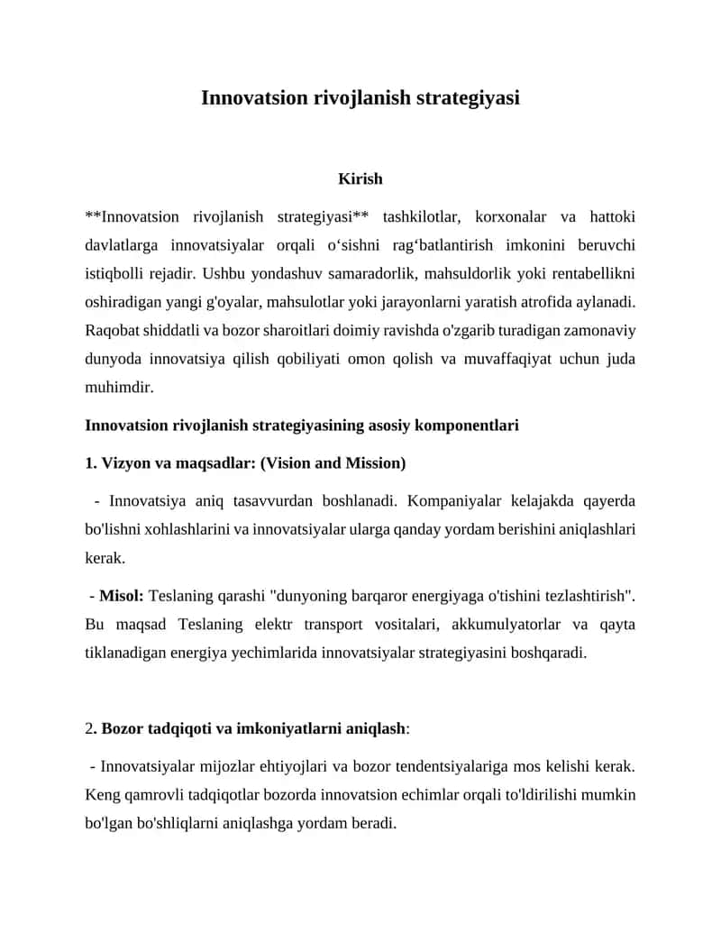 Innovatsion rivojlanish strategiyasi 1
