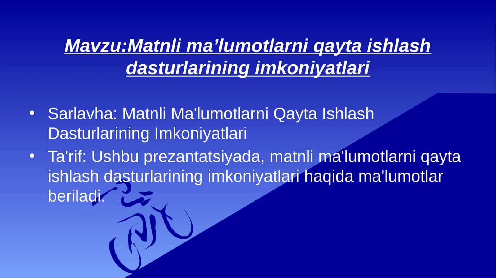 Matnli ma’lumotlarni qayta ishlash dasturlarining imkoniyatlari 1