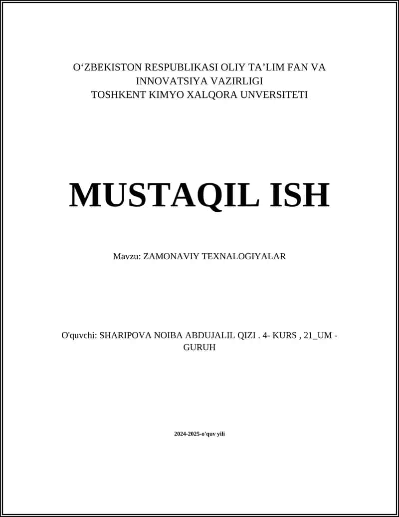 ZAMONAVIY TEXNALOGIYALAR 1