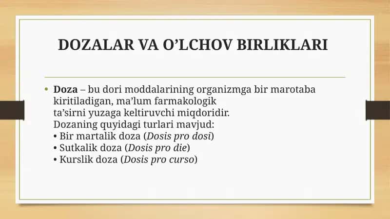 DOZALAR VA O’LCHOV BIRLIKLARI 1