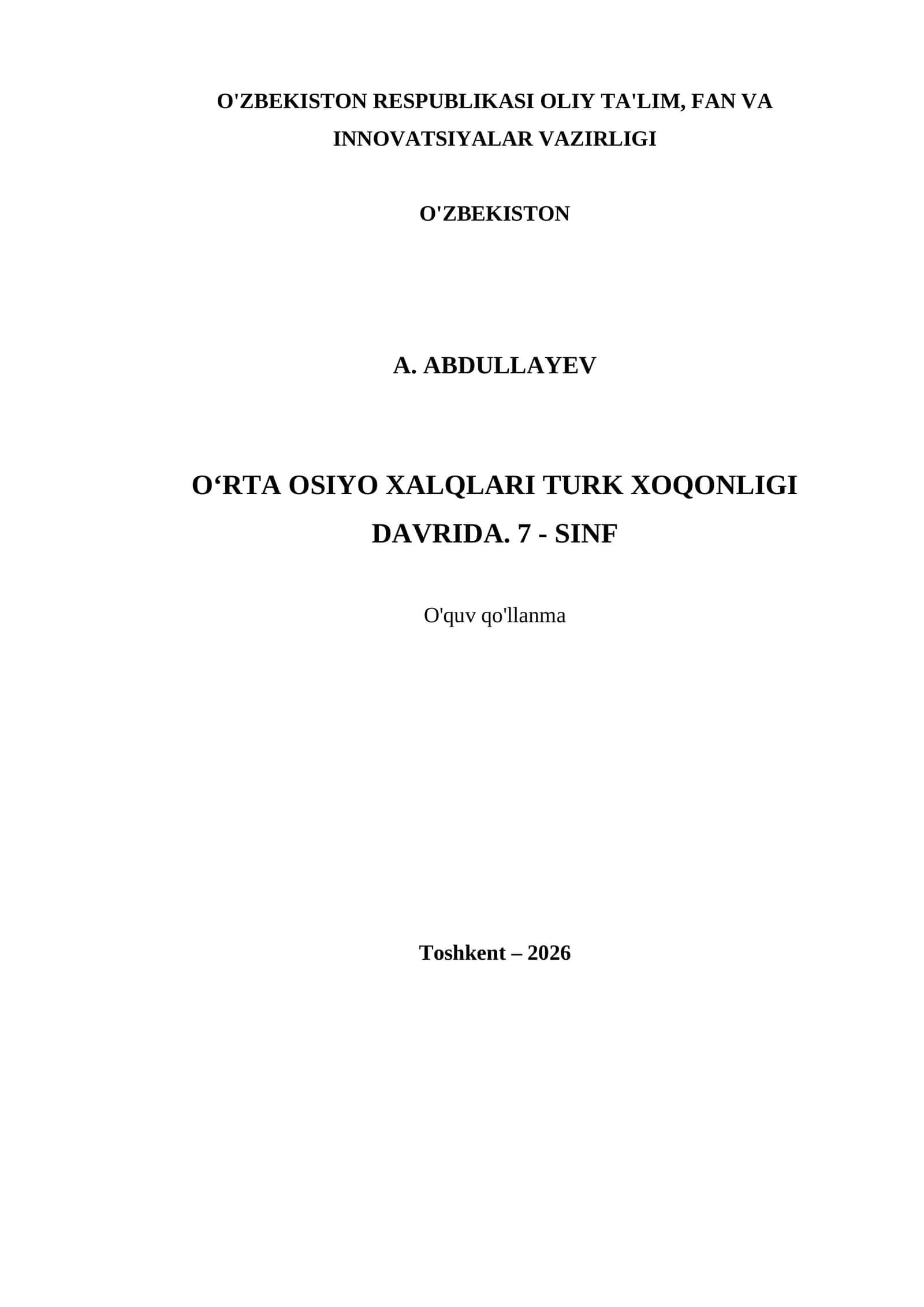 O‘RTA OSIYO XALQLARI TURK XOQONLIGI DAVRIDA. 7 - SINF 1