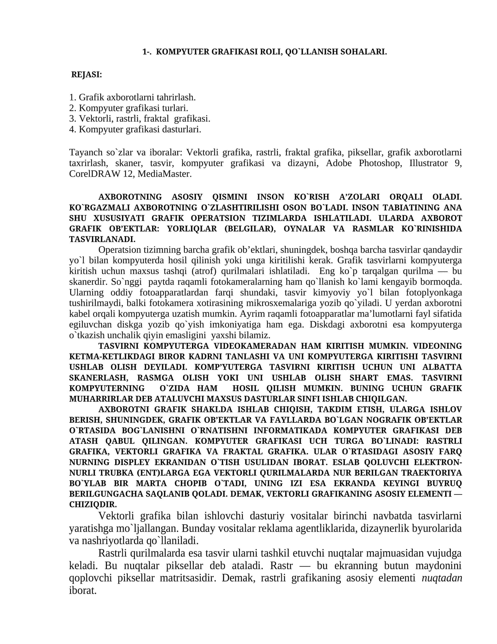 Kompyuter grafikasi roli, qo`llanish sohalari 1