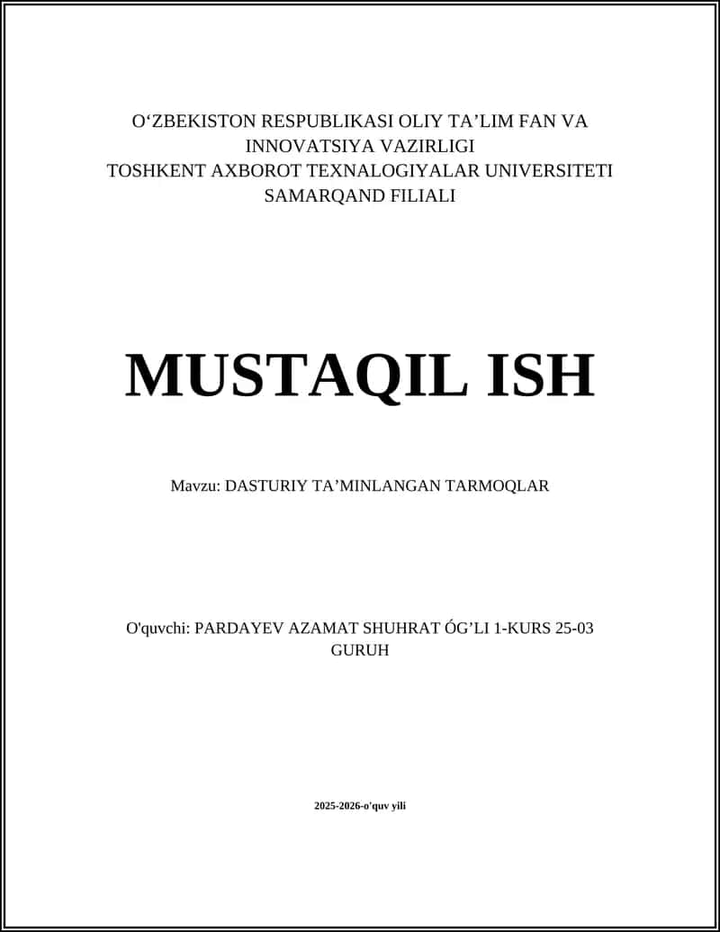 DASTURIY TA’MINLANGAN TARMOQLAR 1