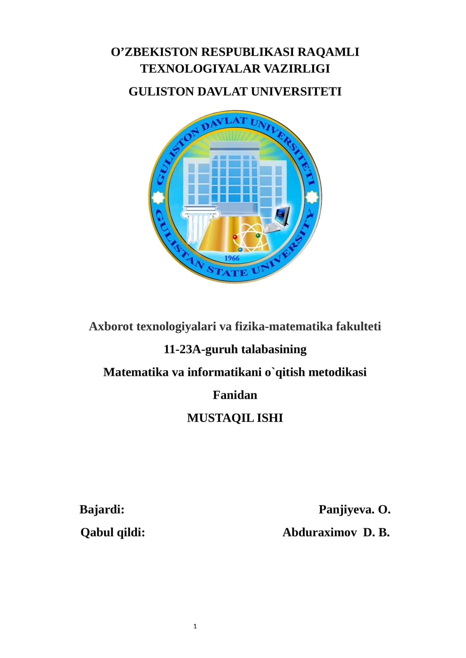 sinfdan tashqari informatikani o`qitish metodikasi 1
