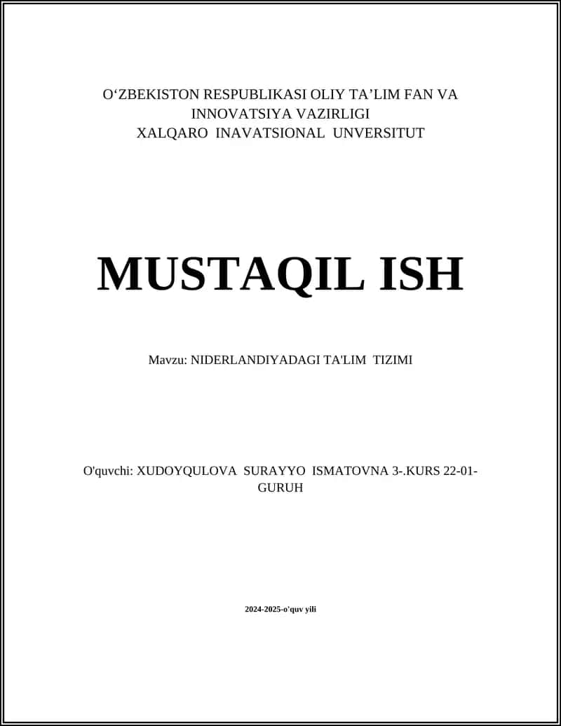 NIDERLANDIYADAGI TA'LIM TIZIMI 1