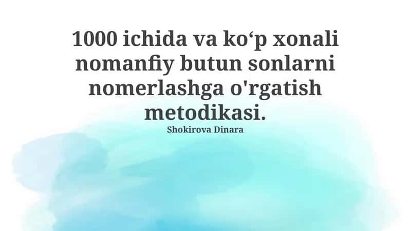 1000 ichida raqamlashni o'rgatish metodologiyasi 1