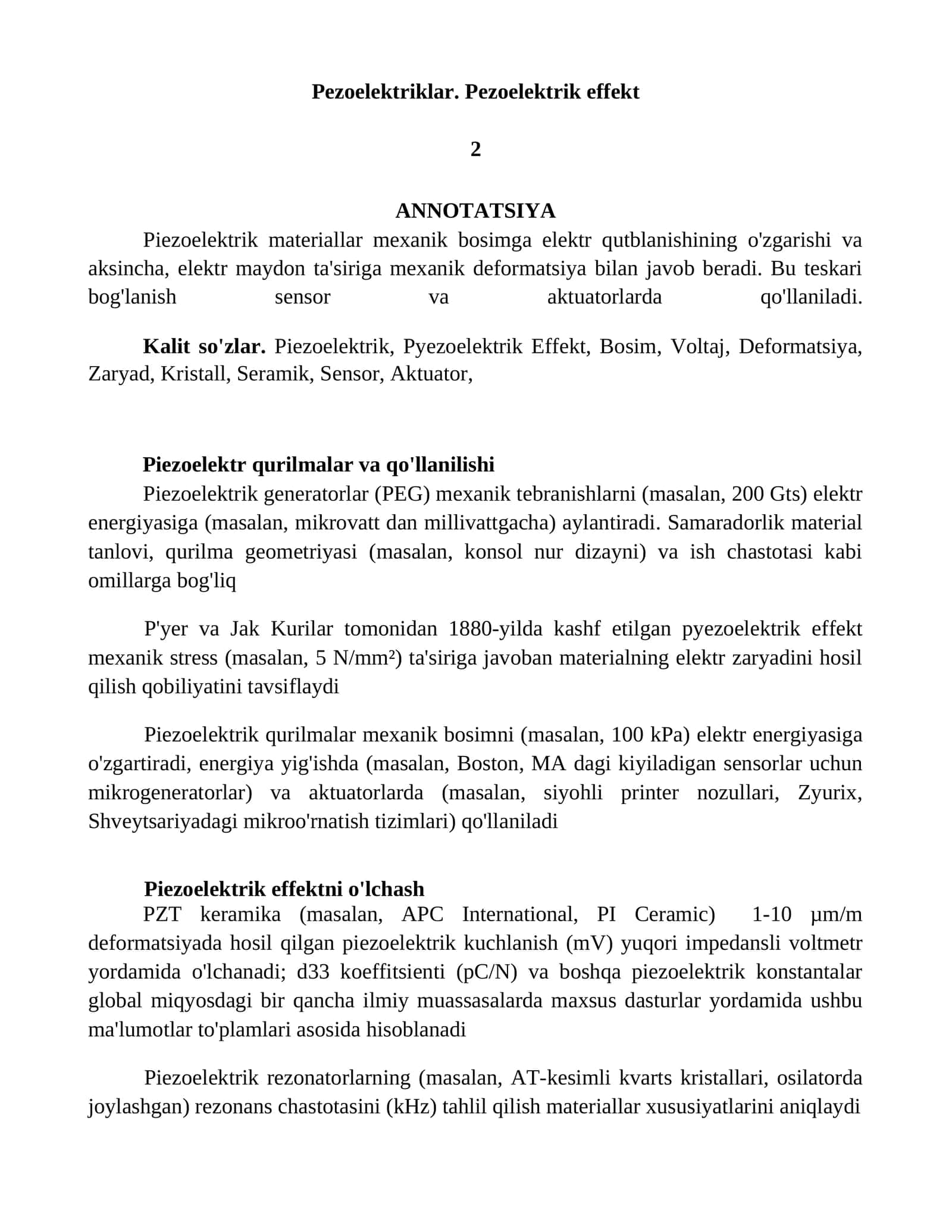 Pezoelektriklar. Pezoelektrik effekt 1