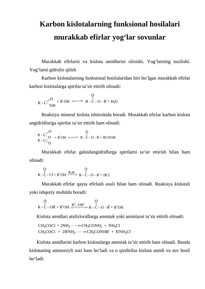 Karbon kislotalarning funksional hosilalari 1