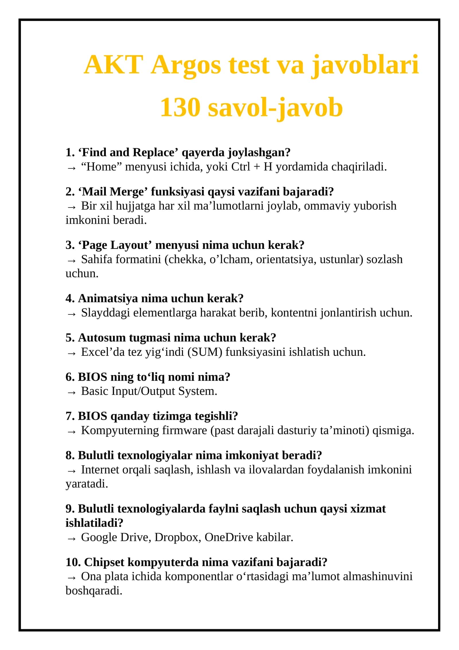 AKT Argos test va javoblari 1