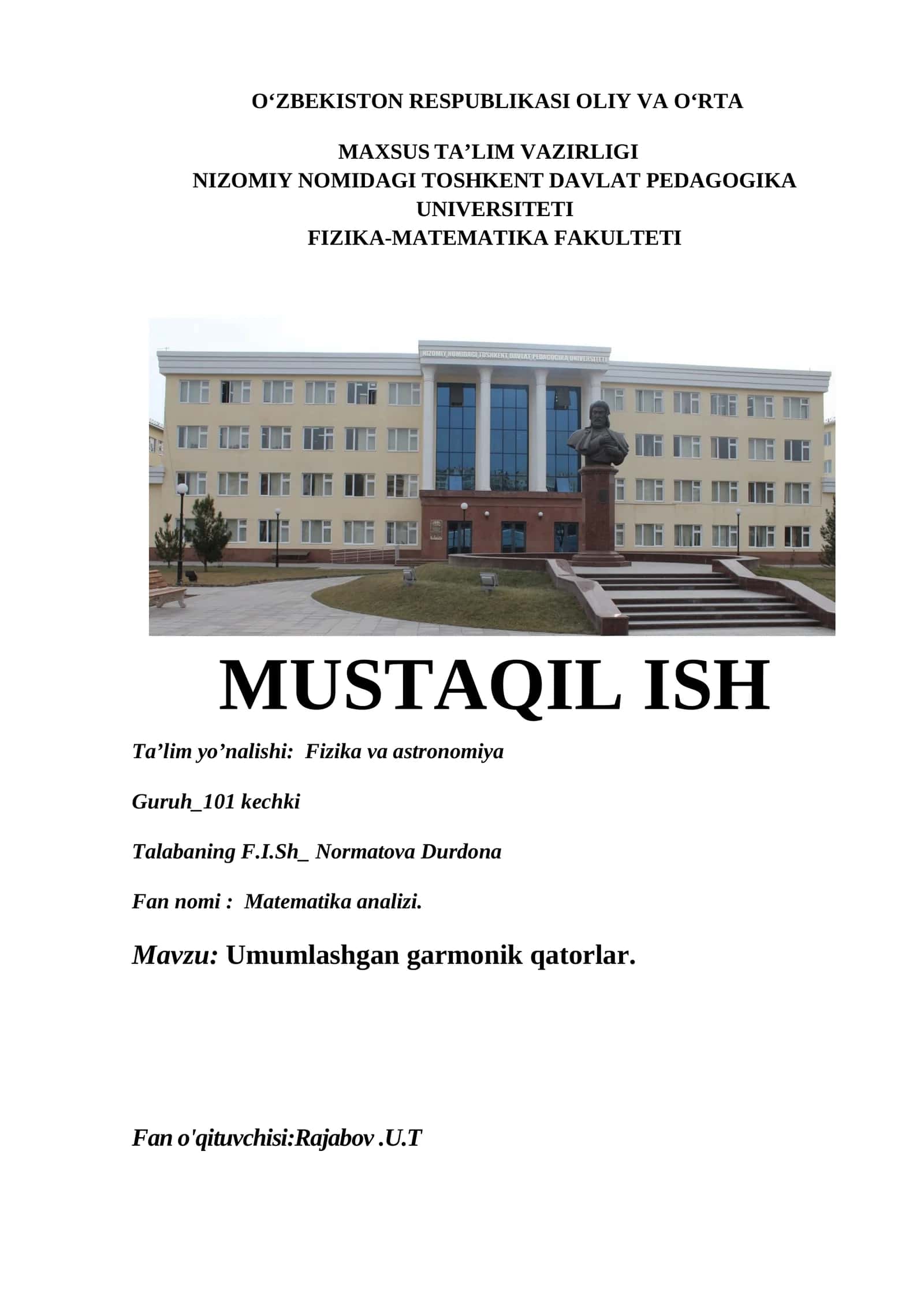 Umumlashgan garmonik qatorlar 1
