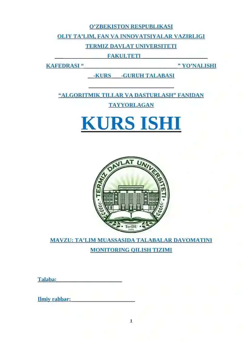 TA’LIM MUASSASIDA TALABALAR DAVOMATINI MONITORING QILISH TIZIMI