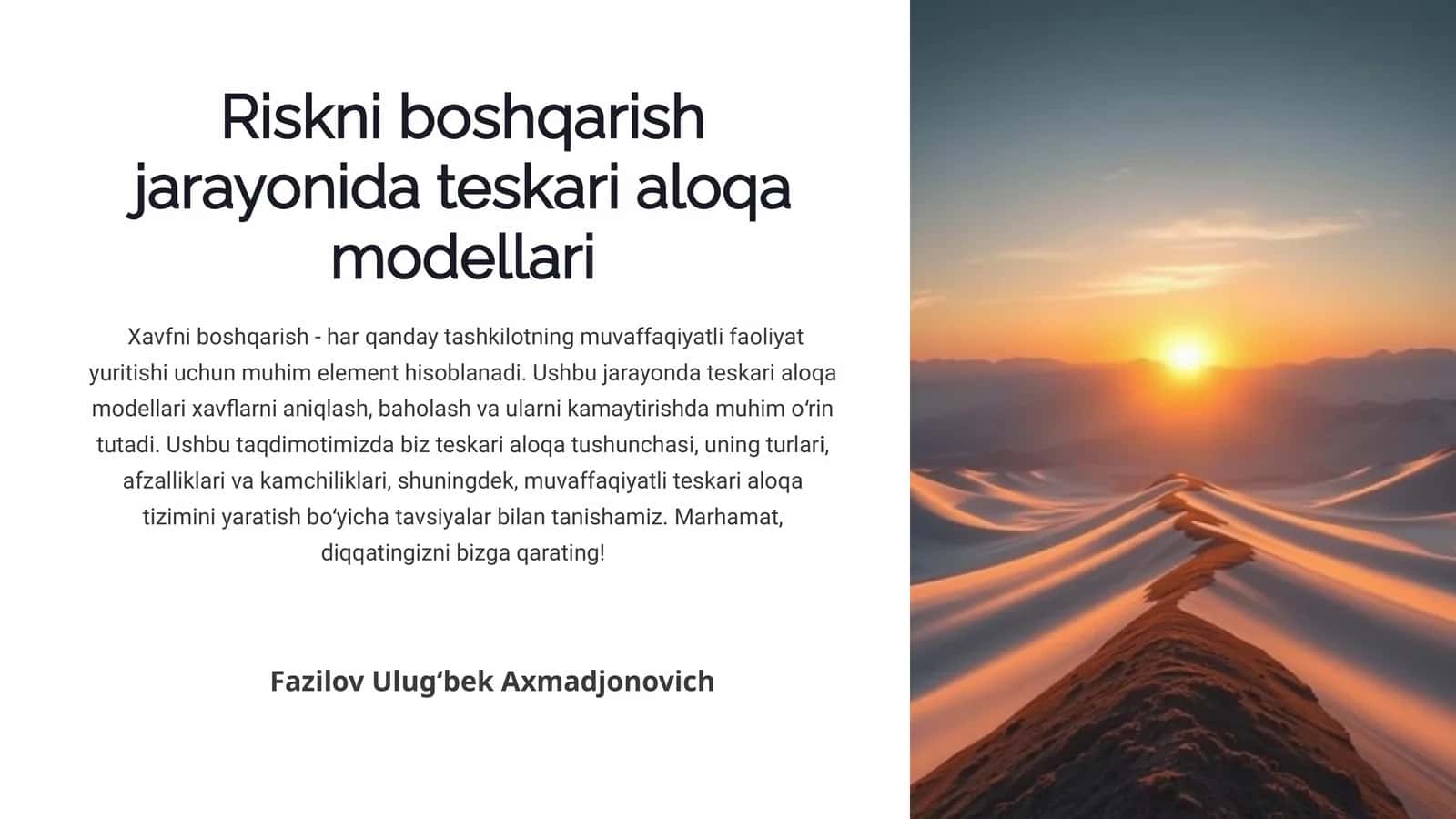 Riskniboshqarish jarayonida teskari aloqa modellari 1