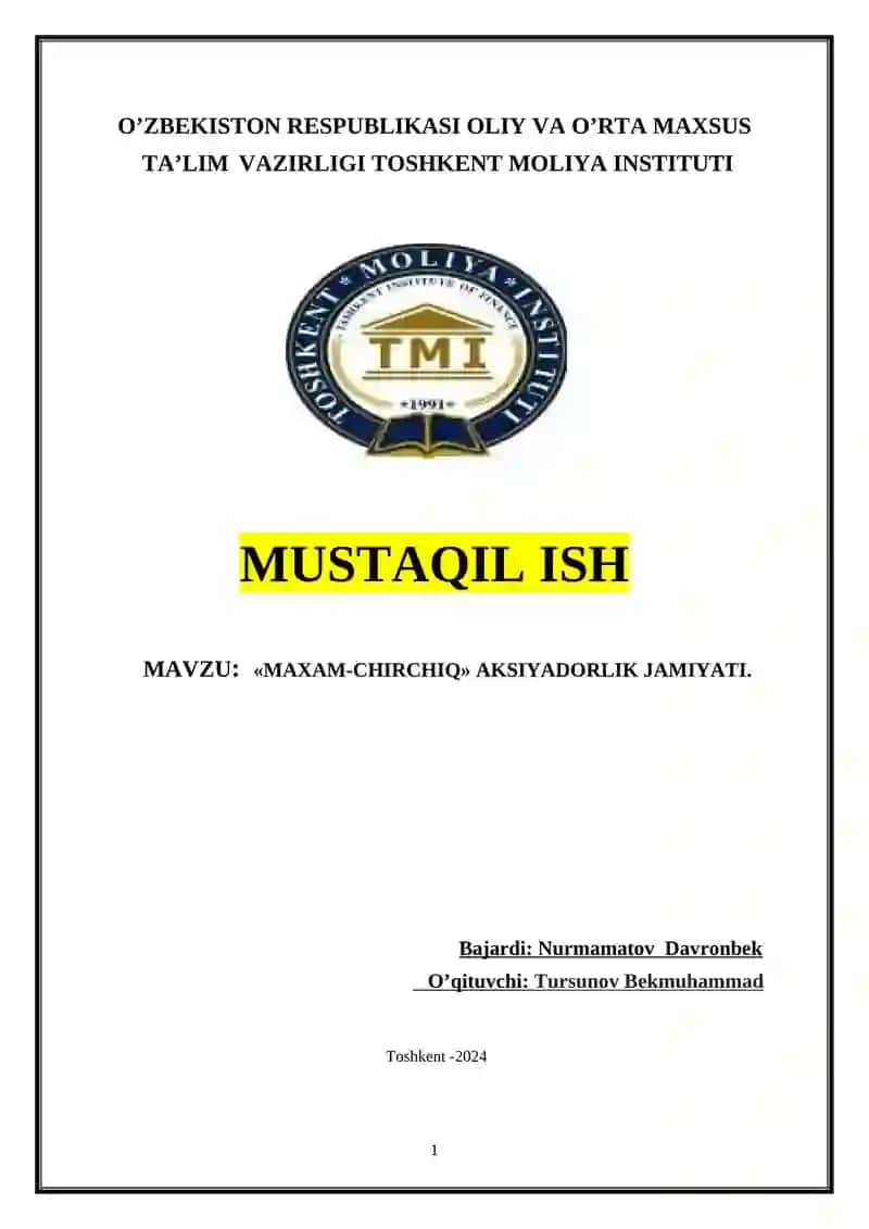 ''Maxam-Chirchiq'' AKSIYADORLIK JAMIYATI
