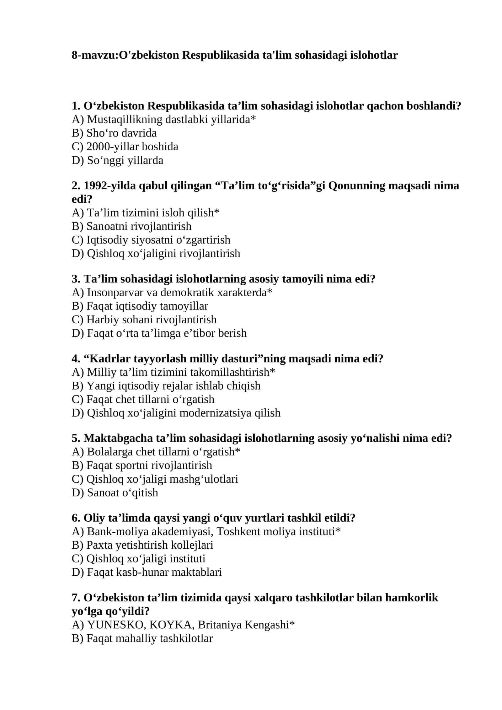O'zbekiston Respublikasida ta'lim sohasidagi islohotlar 1