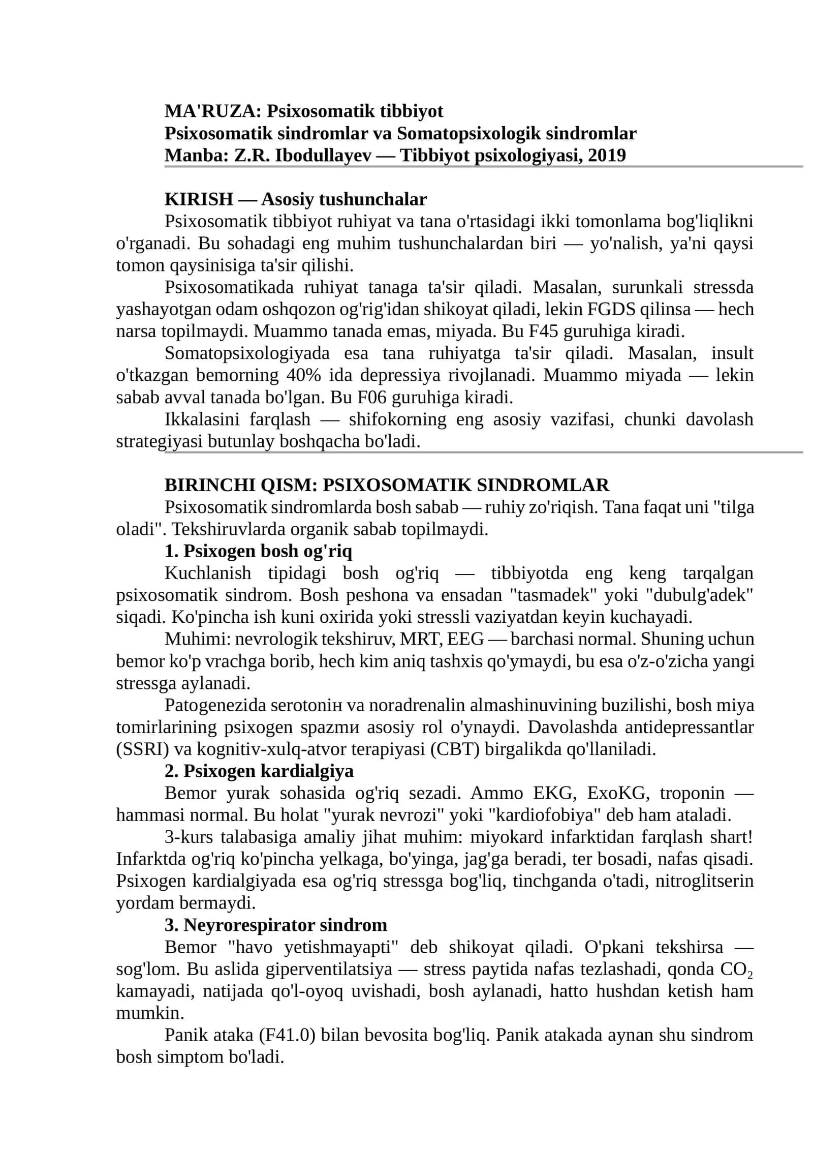 MA'RUZA: Psixosomatik tibbiyot 1