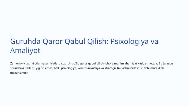 Qaror Qabul Qilish: Psixologiya va Amaliyot 1
